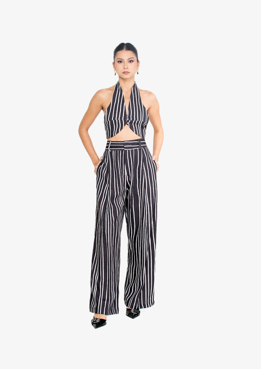 Black Stripes Pleated Pants