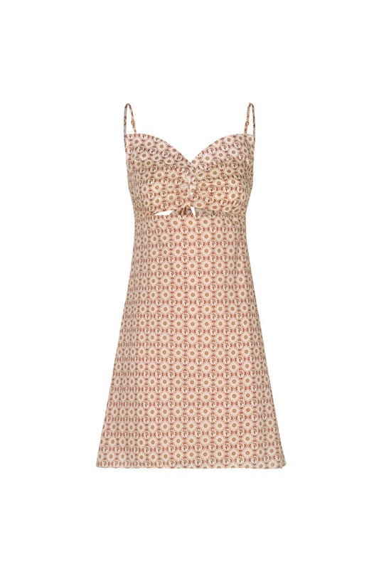 Victoria Cotton Mini Dress / Beige May Flower